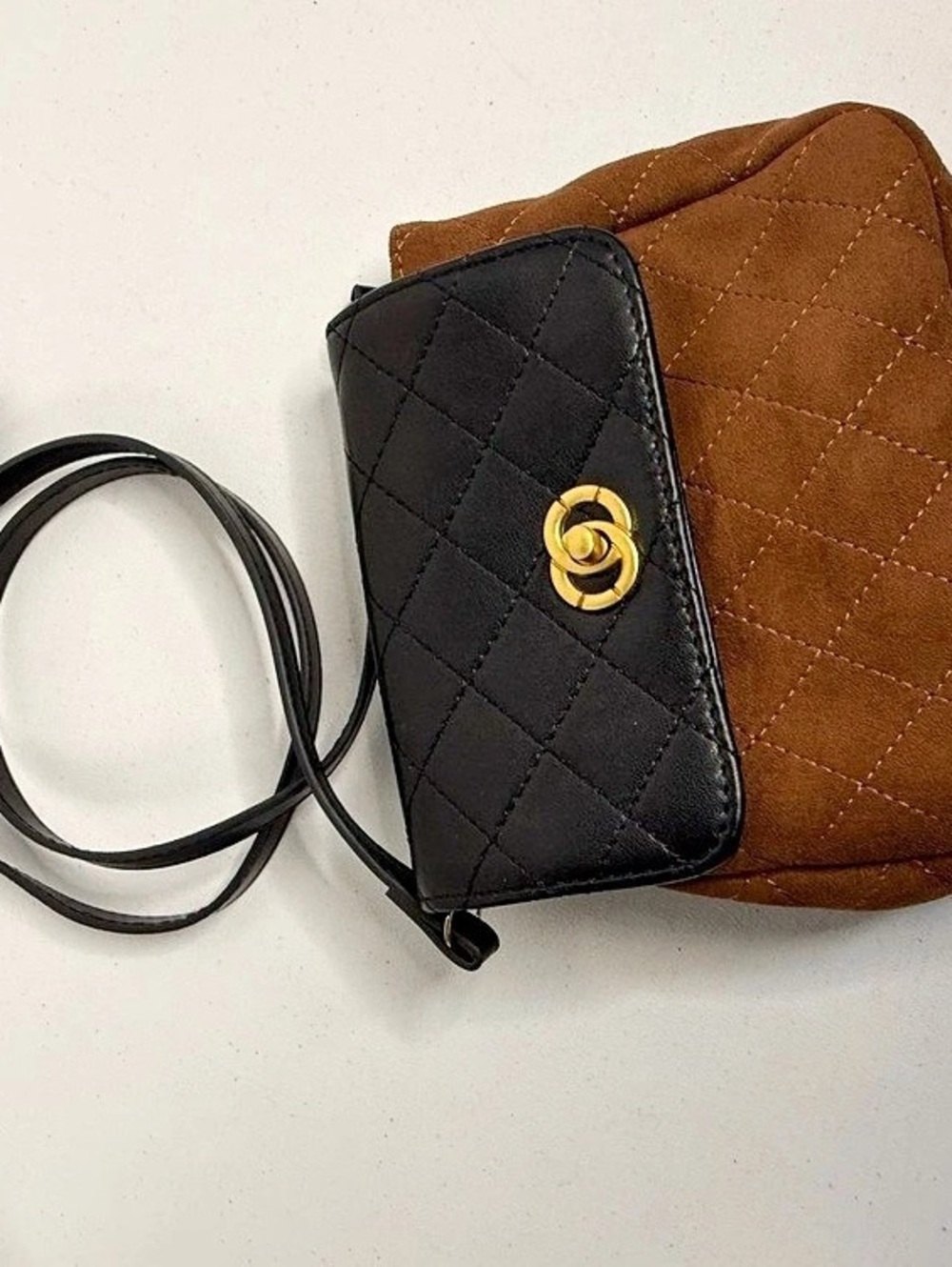 Quilted Crossbody Bag in Brown & Black
